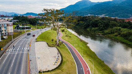 Jaraguá do Sul SC - Aerial view of the Via Verde Linear Park - Bike path by the river