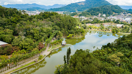 Fototapeta na wymiar Jaraguá do Sul SC - Aerial view of Malwe Park, green area in the city