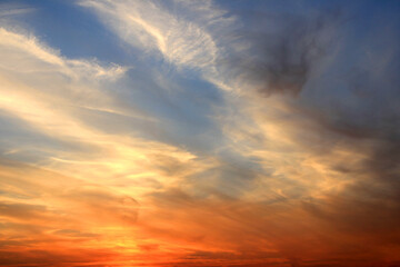 Clouds cirrus in a beautiful sky at sunset 