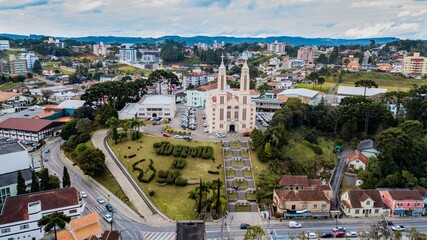 São Bento do Sul SC - Aerial view of the parish church of São Bento do Sul, Santa Catarina