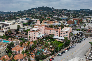 La Valencia Hotel in La Jolla, California, drone view. 