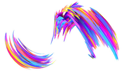 Multicolored abstract twisted brush stroke. Bright curl, artistic spiral. 3D rendering image