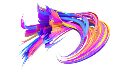 Multicolored abstract twisted brush stroke. Bright curl, artistic spiral. 3D rendering image