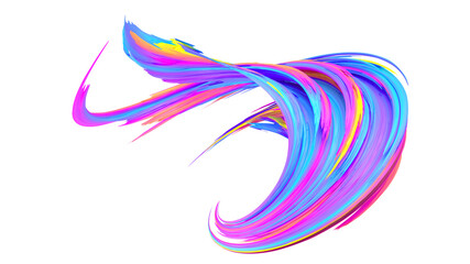 Multicolored abstract twisted brush stroke. Bright curl, artistic spiral. 3D rendering image