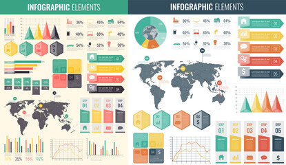 Infographic collection with world map and charts. Infographic template. Business and finance concept. Vector illustration