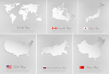 Flat design world map with different countries. Countries collection. Vector illustration