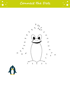We draw a penguin. Dot to dot. Draw a line. Game for toddler. Learning numbers for kid. Education developing worksheet. Isolated vector illustration.