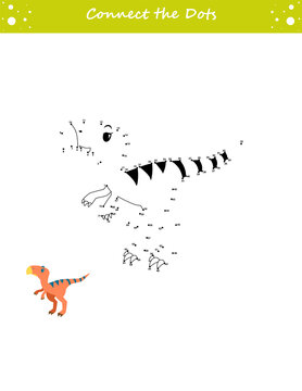 We draw a dinosaur. Dot to dot. Draw a line. Game for toddler. Learning numbers for kid. Education developing worksheet. Isolated vector illustration.