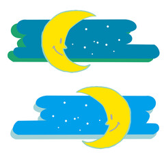 シンプルな手書き風の三日月と夜空のバナーイラスト