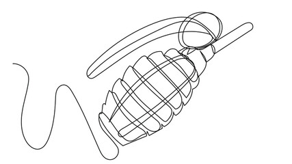 Hand ribbed grenade one line in vector format. Explosive weapon for throwing at enemies. A dangerous item for long range combat.