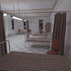 3d-illustration of an empty and scary hospital room