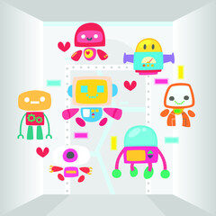 Set of cute robots illustrations