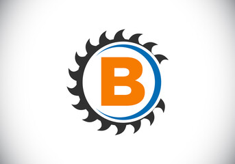 Initial B monogram alphabet with the saw blade. Carpentry, woodworking logo design. Font emblem. Modern vector logo for sawmill business and company identity