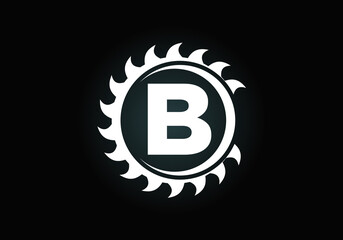 Initial B monogram alphabet with the saw blade. Carpentry, woodworking logo design. Font emblem. Modern vector logo for sawmill business and company identity