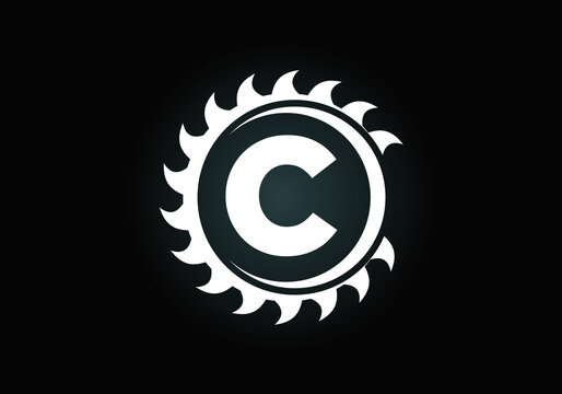 Initial C monogram alphabet with the saw blade. Carpentry, woodworking logo design. Font emblem. Modern vector logo for sawmill business and company identity