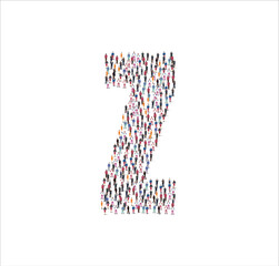 Large group of people illustration flat. forming the Z symbol on white background. Vector illustration, Group, People set