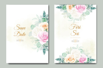 beautiful floral leaves wedding invitation card  watatercolor
