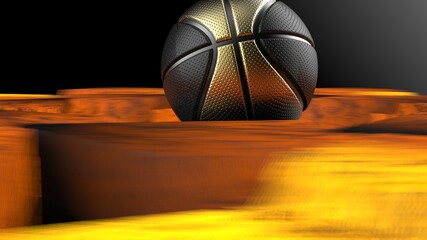 Black-Blown Basketball and Hot Iron Star Abstract. 3D illustration. 3D CG. High resolution.