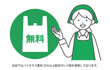 レジ袋無料の案内をするスーパーマーケットの女性店員