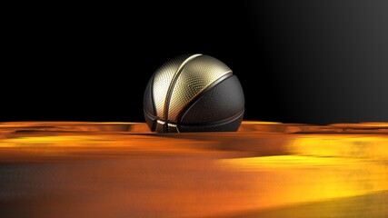 Black-Blown Basketball and Hot Iron Star Abstract. 3D illustration. 3D CG. High resolution.