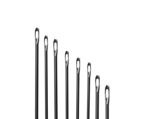 Set of sewing needles isolated on white, top view