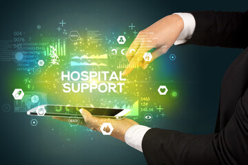 Close-up of a touchscreen with medical inscription