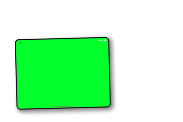 Tablet green screen on white background. Top view. Chroma Key