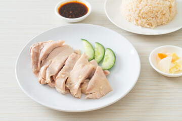 Hainanese chicken rice or rice steamed with chicken soup
