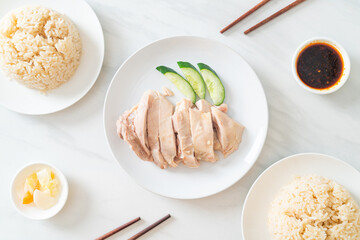 Hainanese chicken rice or rice steamed with chicken soup