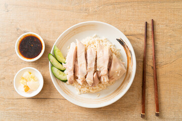 Hainanese chicken rice or rice steamed with chicken soup