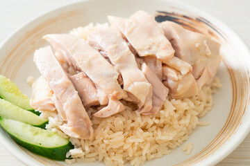 Hainanese chicken rice or rice steamed with chicken soup