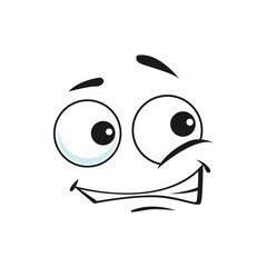 Obraz premium Puzzled or confused emoticon with curved smile and big eyes isolated linear emoji. Vector uncertain smiley gesture, oops facial expression, social network emoji, uncertain face with closed mouth