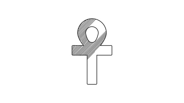 Black line Cross ankh icon isolated on white background. 4K Video motion graphic animation