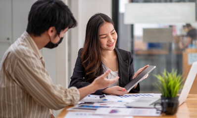 Business people analysis summary graph reports of business operating expenses and work data about the company's financial statements. business financial concept