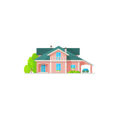 House villa or mansion building, cottage or townhouse, vector isolated property. Family house or luxury condominium and modern bungalow home with garden and garage, real estate architecture flat icon