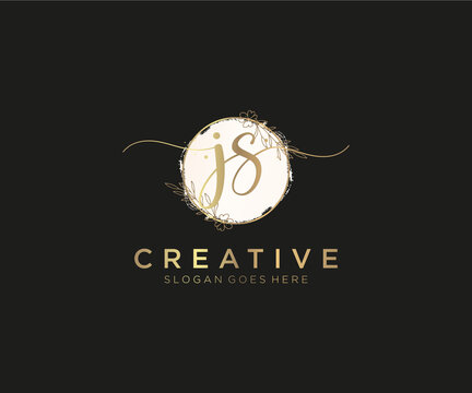 initial JS Feminine logo beauty monogram and elegant logo design, handwriting logo of initial signature, wedding, fashion, floral and botanical with creative template.