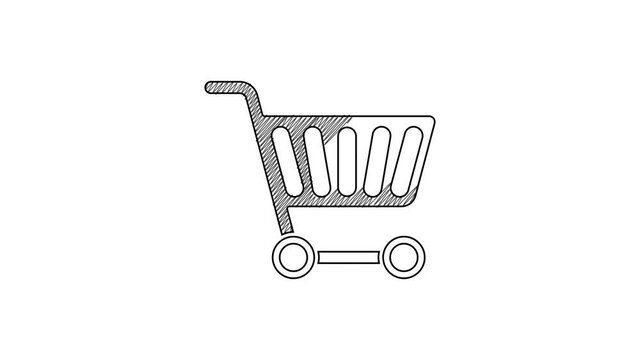 Black line Shopping cart icon isolated on white background. Online buying concept. Delivery service sign. Supermarket basket symbol. 4K Video motion graphic animation