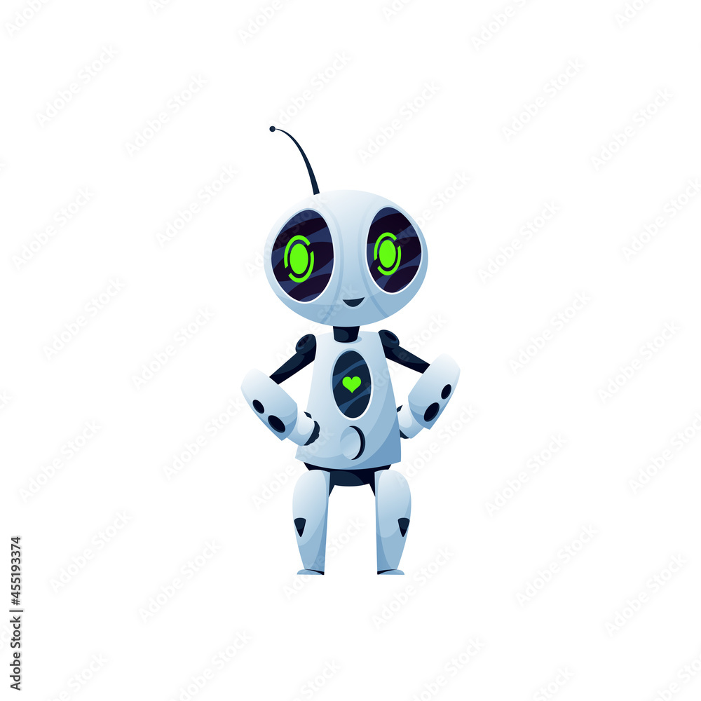 Poster stylish sci fi bot, cyber machine isolated friendly artificial intelligence bot. vector android robo