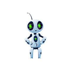Stylish sci fi bot, cyber machine isolated friendly artificial intelligence bot. Vector android robot cyborg. Robotic helper, futuristic humanoid, 3D automatic smart character, digital kids toy