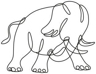 Continuous line drawing illustration of an African elephant charging side view  done in mono line or doodle style in black and white on isolated background. 