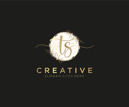 initial TS Feminine logo beauty monogram and elegant logo design, handwriting logo of initial signature, wedding, fashion, floral and botanical with creative template.