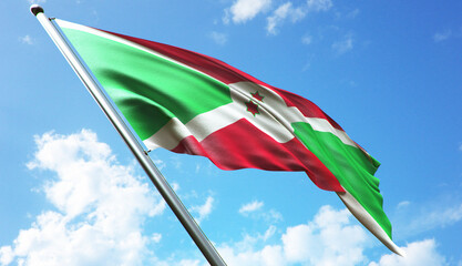 3D rendering illustration of the Burundi flag with a blue sky background