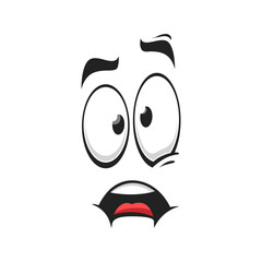 Cartoon face vector icon, surprised, frightened or worry emoji, scared facial expression with wide open or goggle eyes and open mouth. Fear or worry feelings isolated on white background