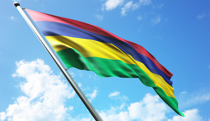 3D rendering illustration of the Mauritius flag with a blue sky background