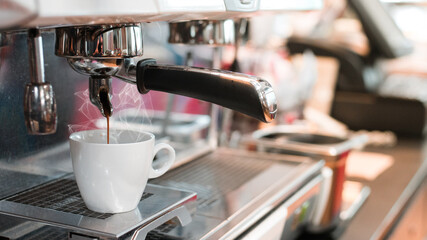 black coffee morning on coffee maker