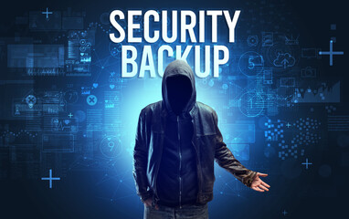 Faceless man with online security concept