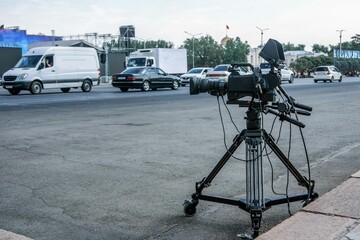 TV video camera on the street of the city.