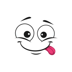Teasing smiley, pleased yummy emoji isolated emoticon icon. Vector emoji speech bubble or chatbot, tasty food, enjoy of gourmet snack. Social network emoticon, trendy smile in line art style