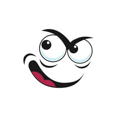 Insidious emoticon with angry face isolated icon. Vector distrusted sad mood emoji. Distrustful emoticon with big eyes and open mouth. Doubtful smiley, disbelief mistrusted emoji facial expression