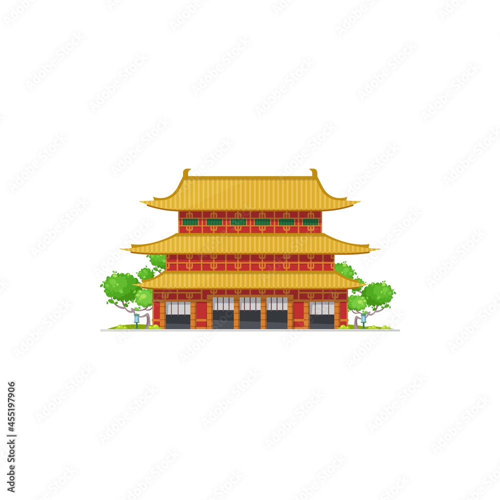 Canvas Prints Ancient asian temple, pagoda landmark of China isolated cartoon icon. Vector oriental palace, eastern wooden structure. Chinese or japanese, korean pagoda, tourist place of interest or sightseeing